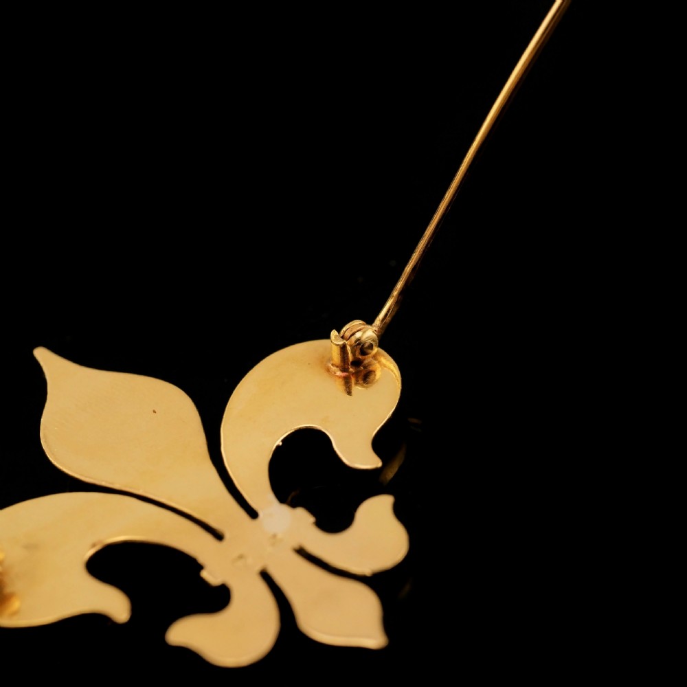 Antique Victorian Large 18K Gold & Ruby Fleur De Lis Brooch - c.1900 View IX