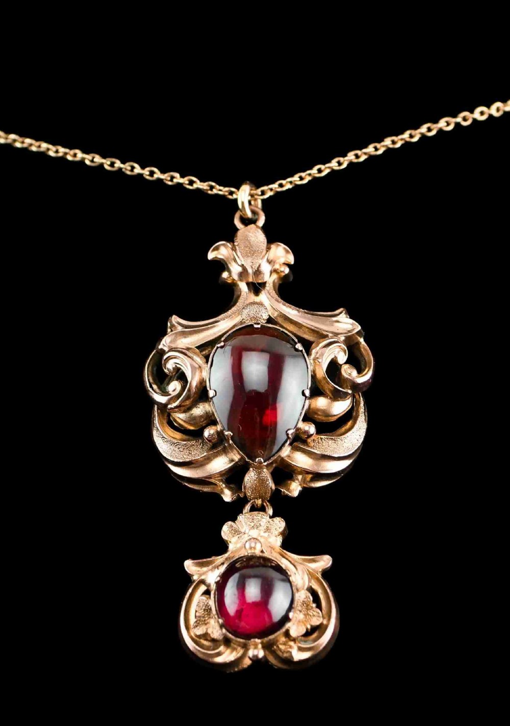 Antique Victorian 18ct Gold Garnet Cabochon Necklace - c.1840