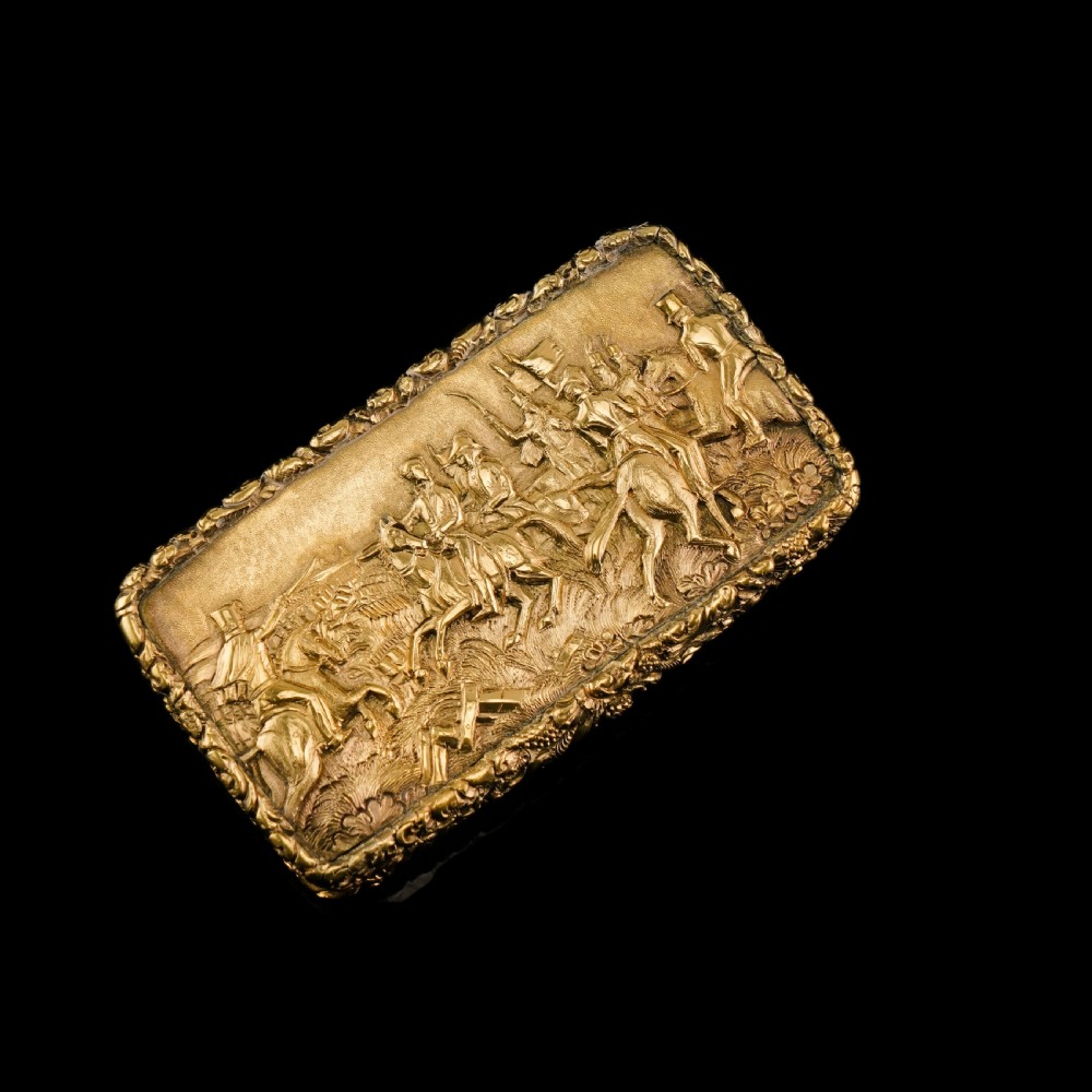 Antique Georgian Solid Silver Gilt Snuff Box Battle Scene Top - John Bettridge 1829 View XIX