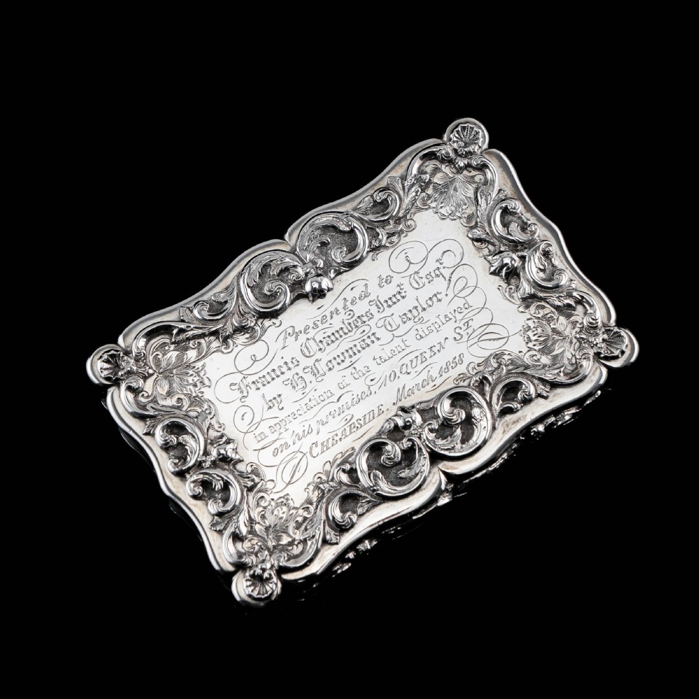 A Large Victorian Solid Silver Snuff Box with Cast Border - Edward Smith 1847 View II