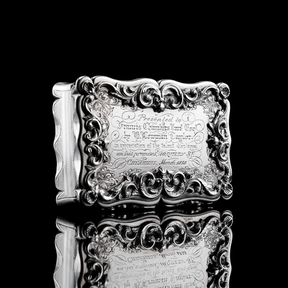 A Large Victorian Solid Silver Snuff Box with Cast Border - Edward Smith 1847 View VI