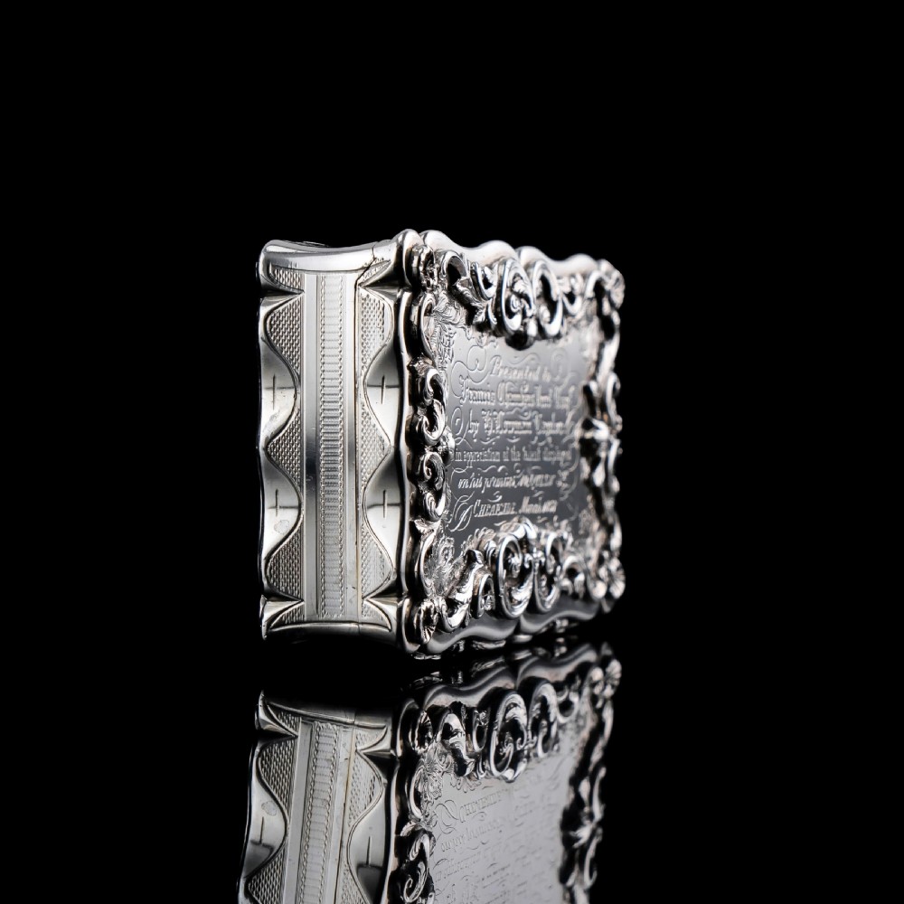 A Large Victorian Solid Silver Snuff Box with Cast Border - Edward Smith 1847 View IX