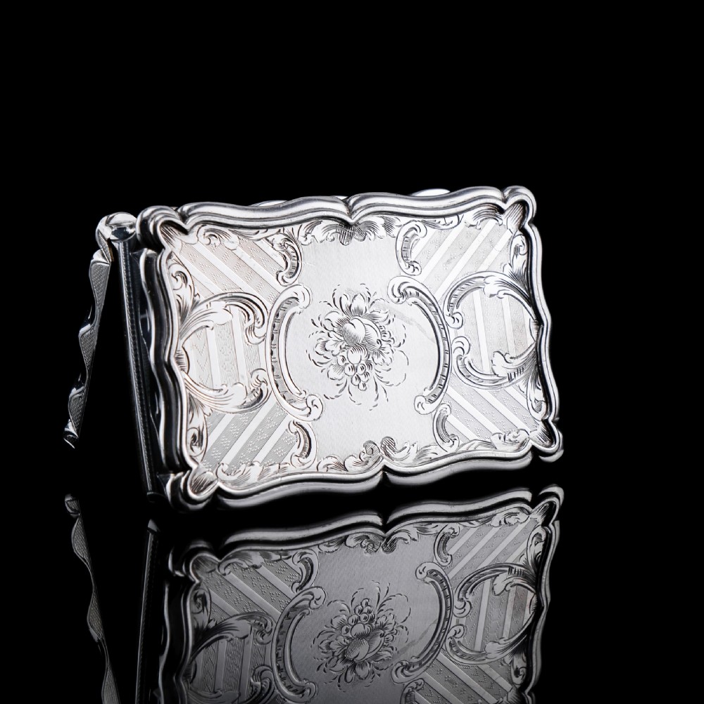 A Large Victorian Solid Silver Snuff Box with Cast Border - Edward Smith 1847 View XI