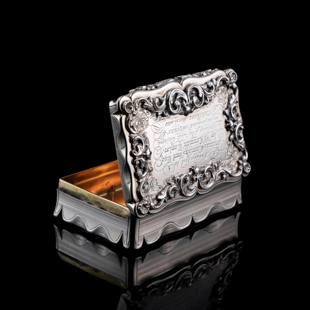A Large Victorian Solid Silver Snuff Box with Cast Border - Edward Smith 1847 View XIII