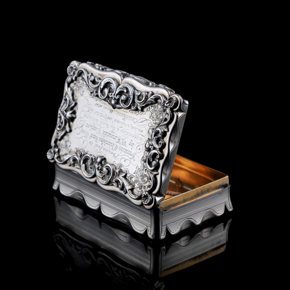 A Large Victorian Solid Silver Snuff Box with Cast Border - Edward Smith 1847 View XIV