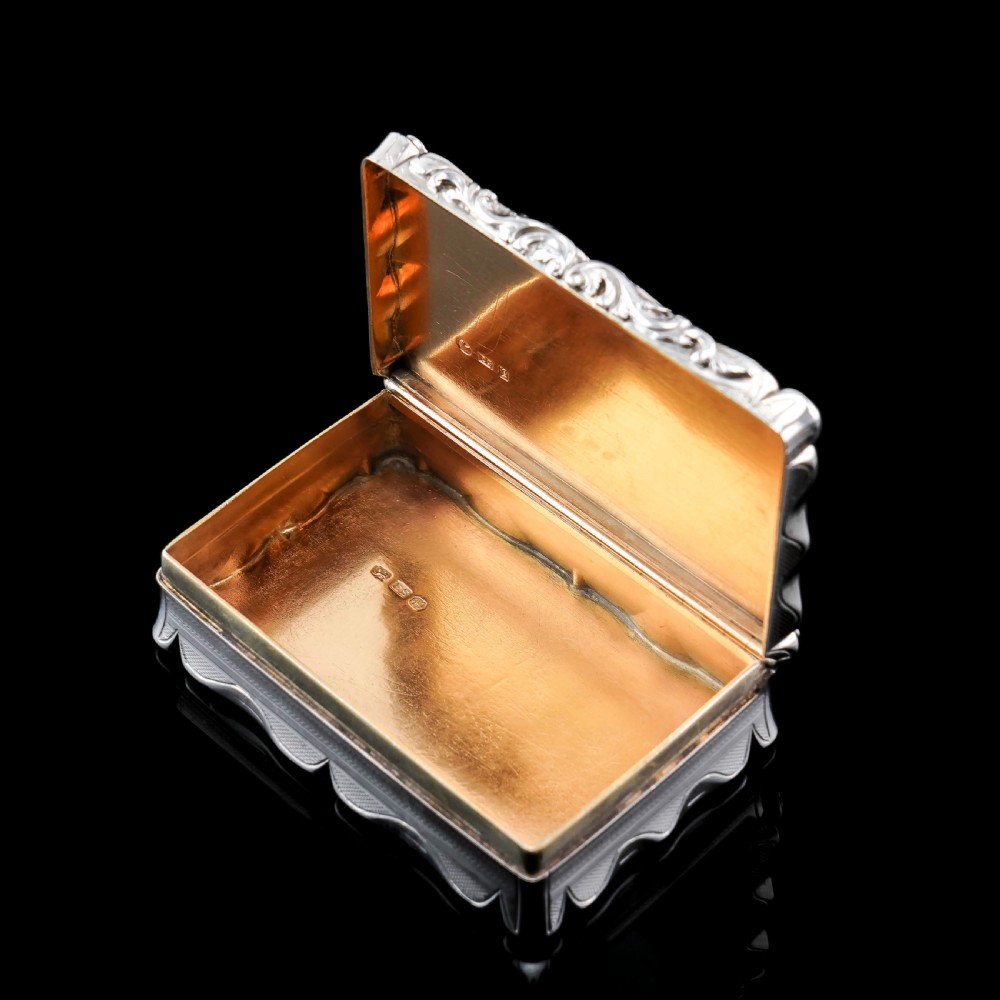 A Large Victorian Solid Silver Snuff Box with Cast Border - Edward Smith 1847 View XV