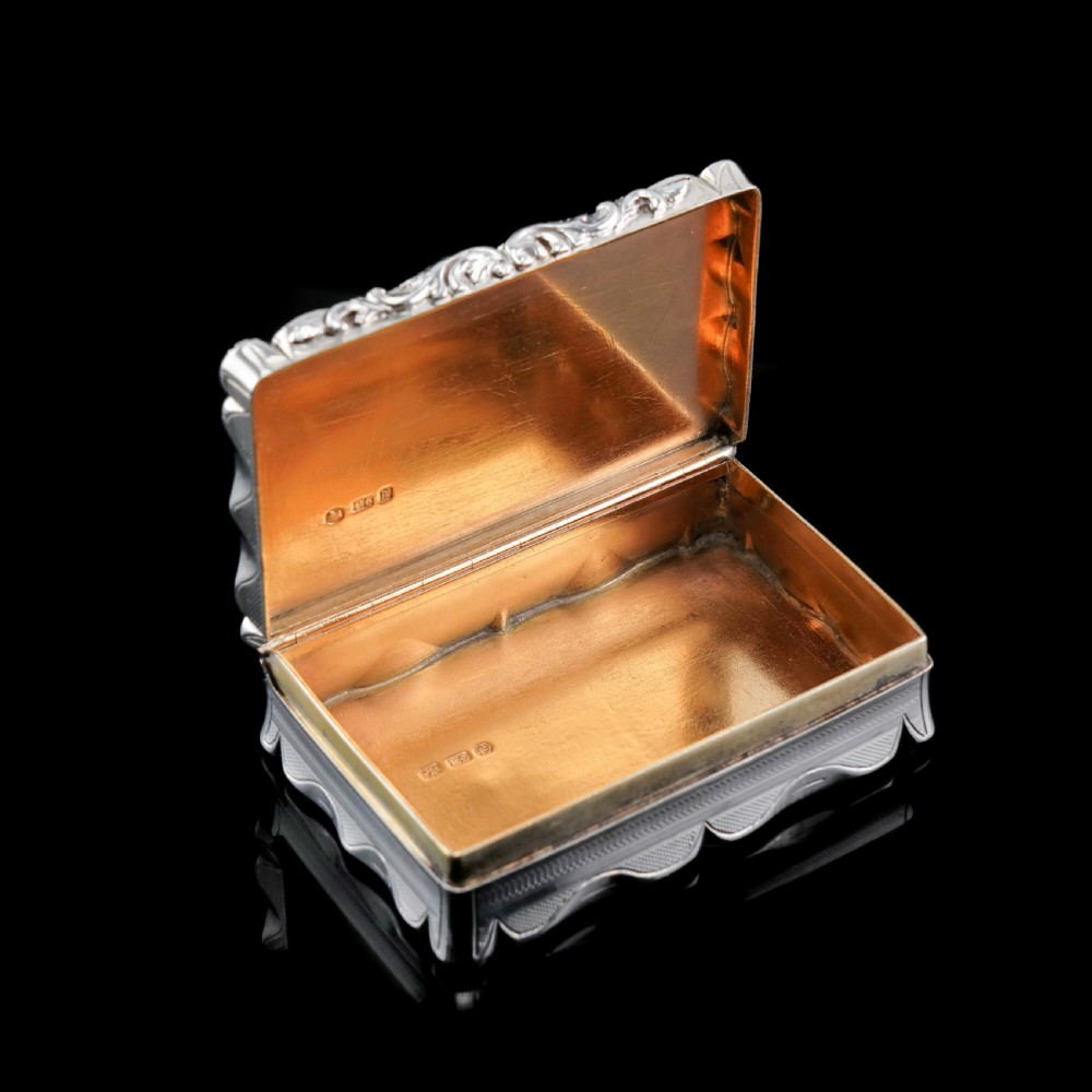 A Large Victorian Solid Silver Snuff Box with Cast Border - Edward Smith 1847 View XVI