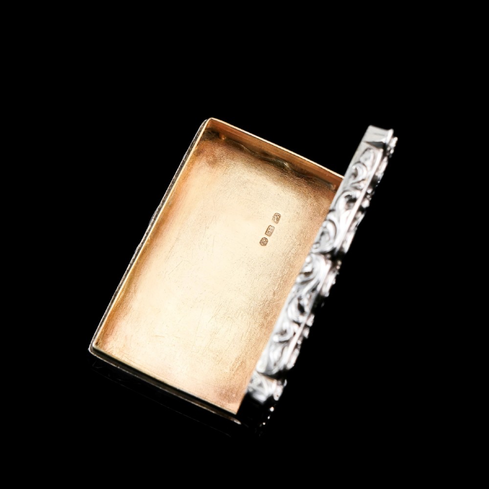 A Large Victorian Solid Silver Snuff Box with Cast Border - Edward Smith 1847 View XVII
