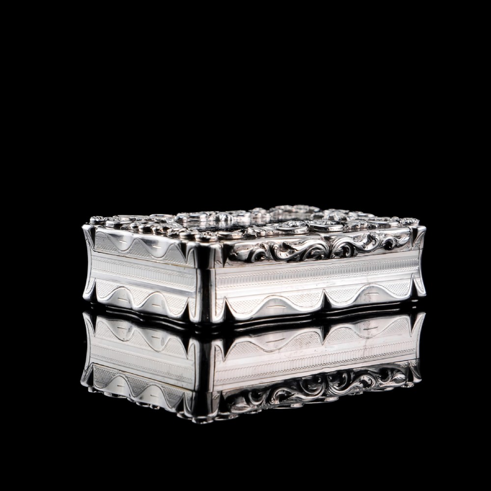 A Large Victorian Solid Silver Snuff Box with Cast Border - Edward Smith 1847 View XIX