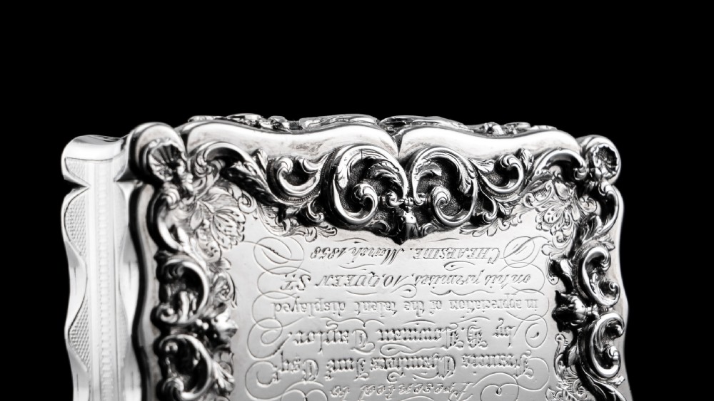 A Large Victorian Solid Silver Snuff Box with Cast Border - Edward Smith 1847 View XXIII