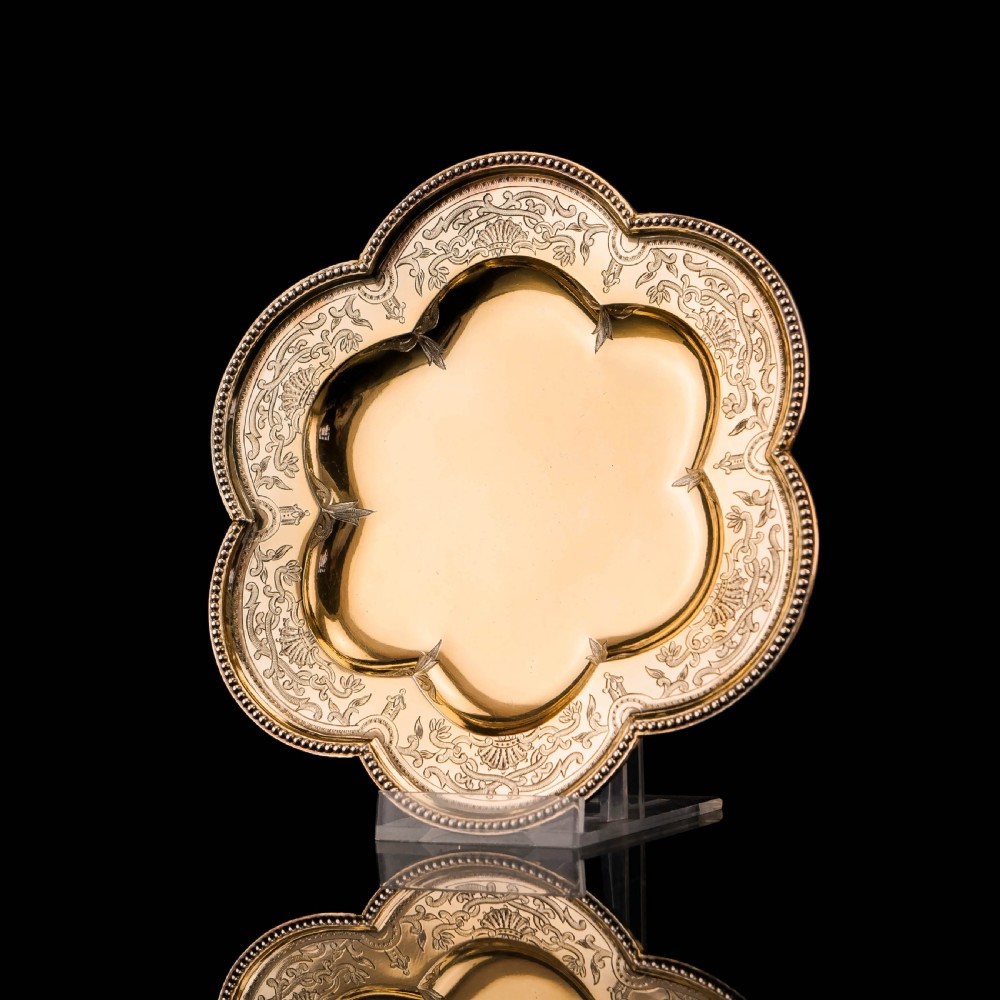 Antique Unique Victorian Solid Silver Gilt Dish in Flower Form - George Fox 1864
