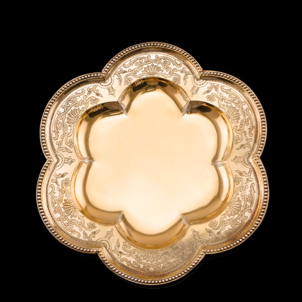 Antique Unique Victorian Solid Silver Gilt Dish in Flower Form - George Fox 1864 View XI