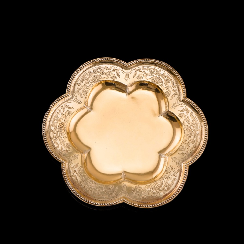Antique Unique Victorian Solid Silver Gilt Dish in Flower Form - George Fox 1864 View XII