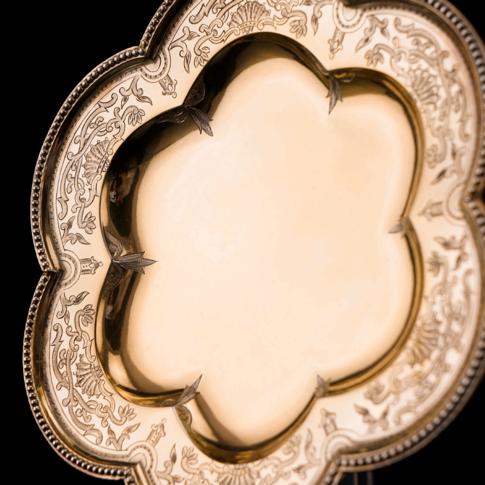 Antique Unique Victorian Solid Silver Gilt Dish in Flower Form - George Fox 1864 View XIX