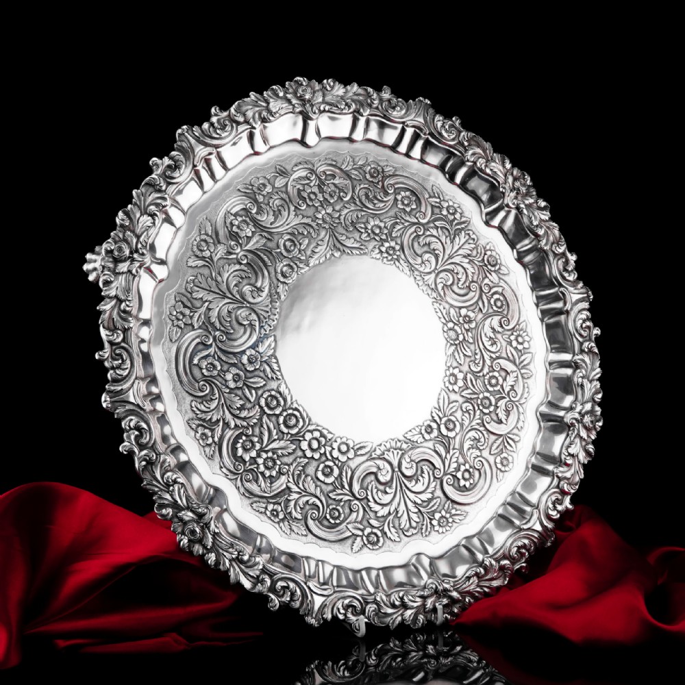 Antique Large (47cm) Georgian Solid Silver Irish Salver / Tray with Beautiful High Lion Feet - Robert W Smith 1831