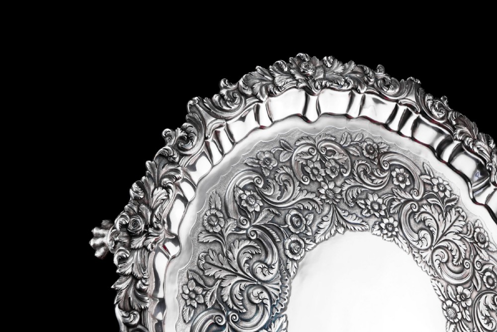 Antique Large (47cm) Georgian Solid Silver Irish Salver / Tray with Beautiful High Lion Feet - Robert W Smith 1831 View III