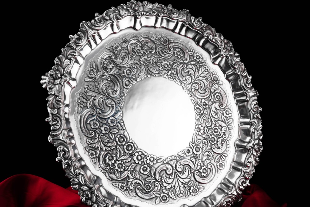 Antique Large (47cm) Georgian Solid Silver Irish Salver / Tray with Beautiful High Lion Feet - Robert W Smith 1831 View V