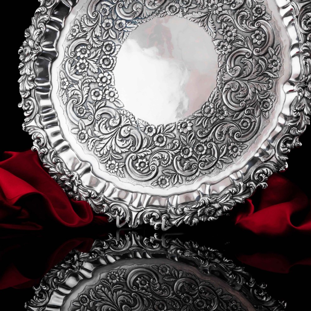 Antique Large (47cm) Georgian Solid Silver Irish Salver / Tray with Beautiful High Lion Feet - Robert W Smith 1831 View VII