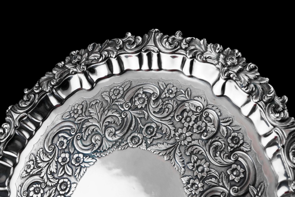 Antique Large (47cm) Georgian Solid Silver Irish Salver / Tray with Beautiful High Lion Feet - Robert W Smith 1831 View IX