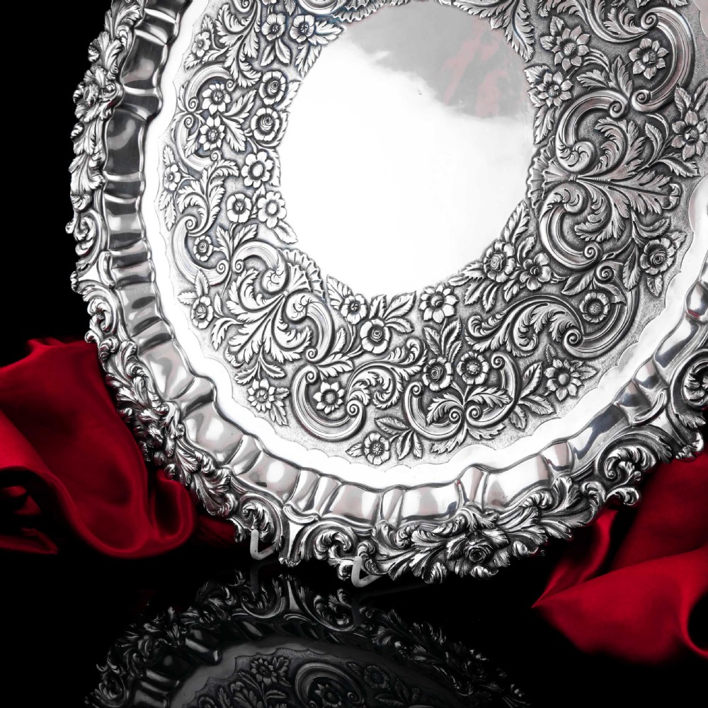 Antique Large (47cm) Georgian Solid Silver Irish Salver / Tray with Beautiful High Lion Feet - Robert W Smith 1831 View X