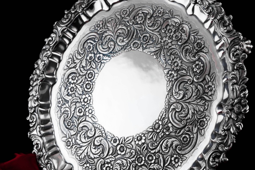 Antique Large (47cm) Georgian Solid Silver Irish Salver / Tray with Beautiful High Lion Feet - Robert W Smith 1831 View XI