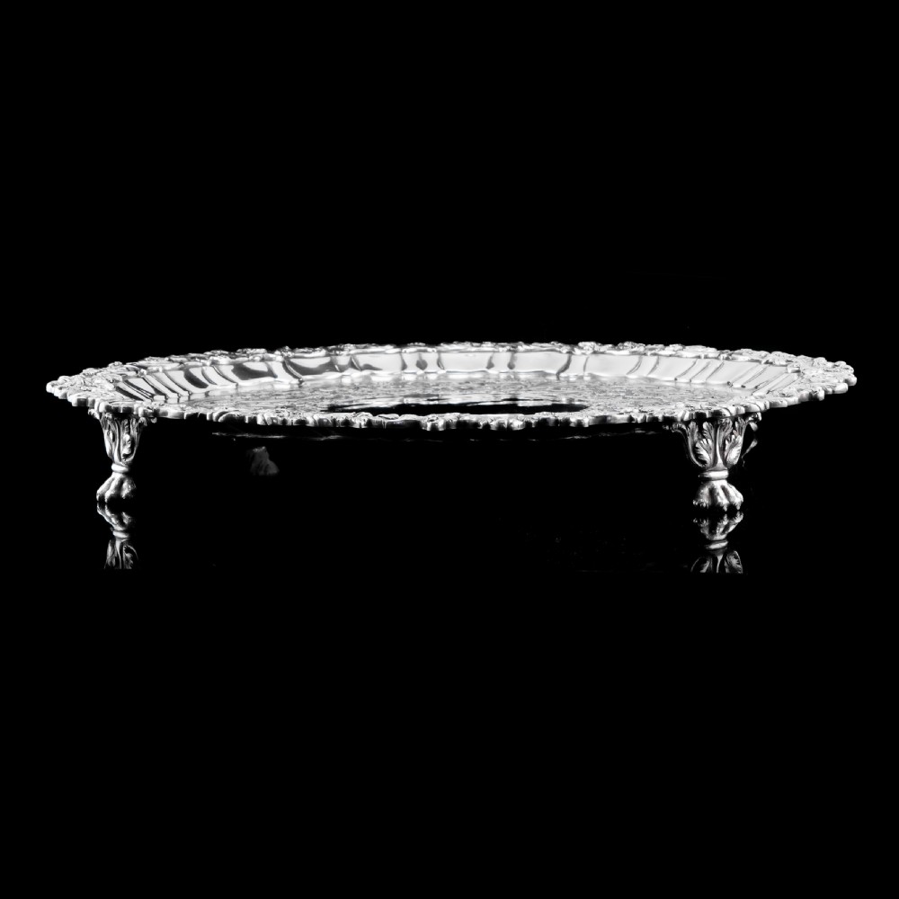 Antique Large (47cm) Georgian Solid Silver Irish Salver / Tray with Beautiful High Lion Feet - Robert W Smith 1831 View XV