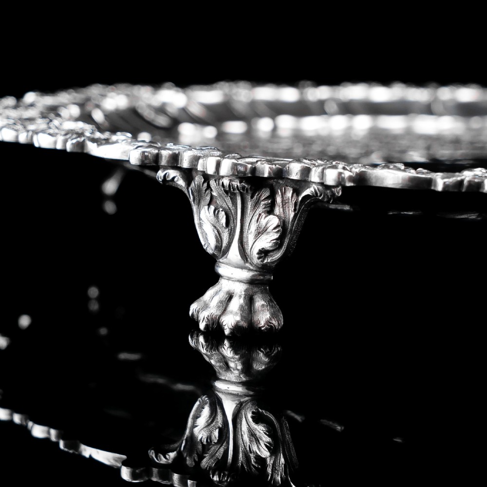 Antique Large (47cm) Georgian Solid Silver Irish Salver / Tray with Beautiful High Lion Feet - Robert W Smith 1831 View XVI