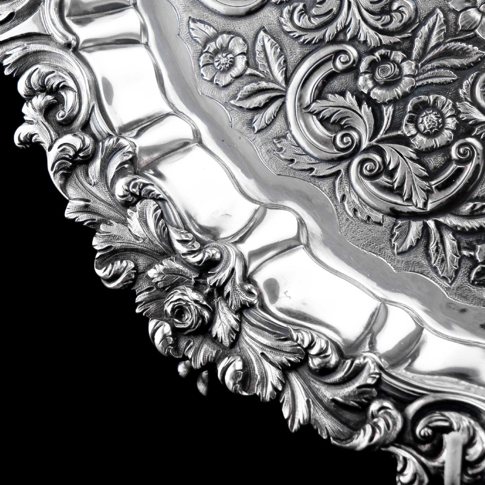 Antique Large (47cm) Georgian Solid Silver Irish Salver / Tray with Beautiful High Lion Feet - Robert W Smith 1831 View XIX