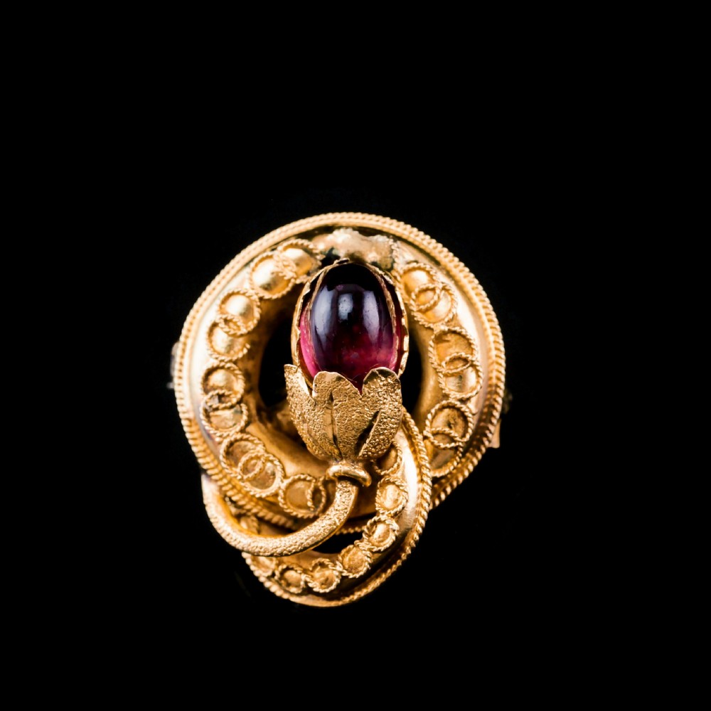 Antique Victorian 18ct Gold Garnet Cabochon Flower Bud Brooch - c.1880 View X