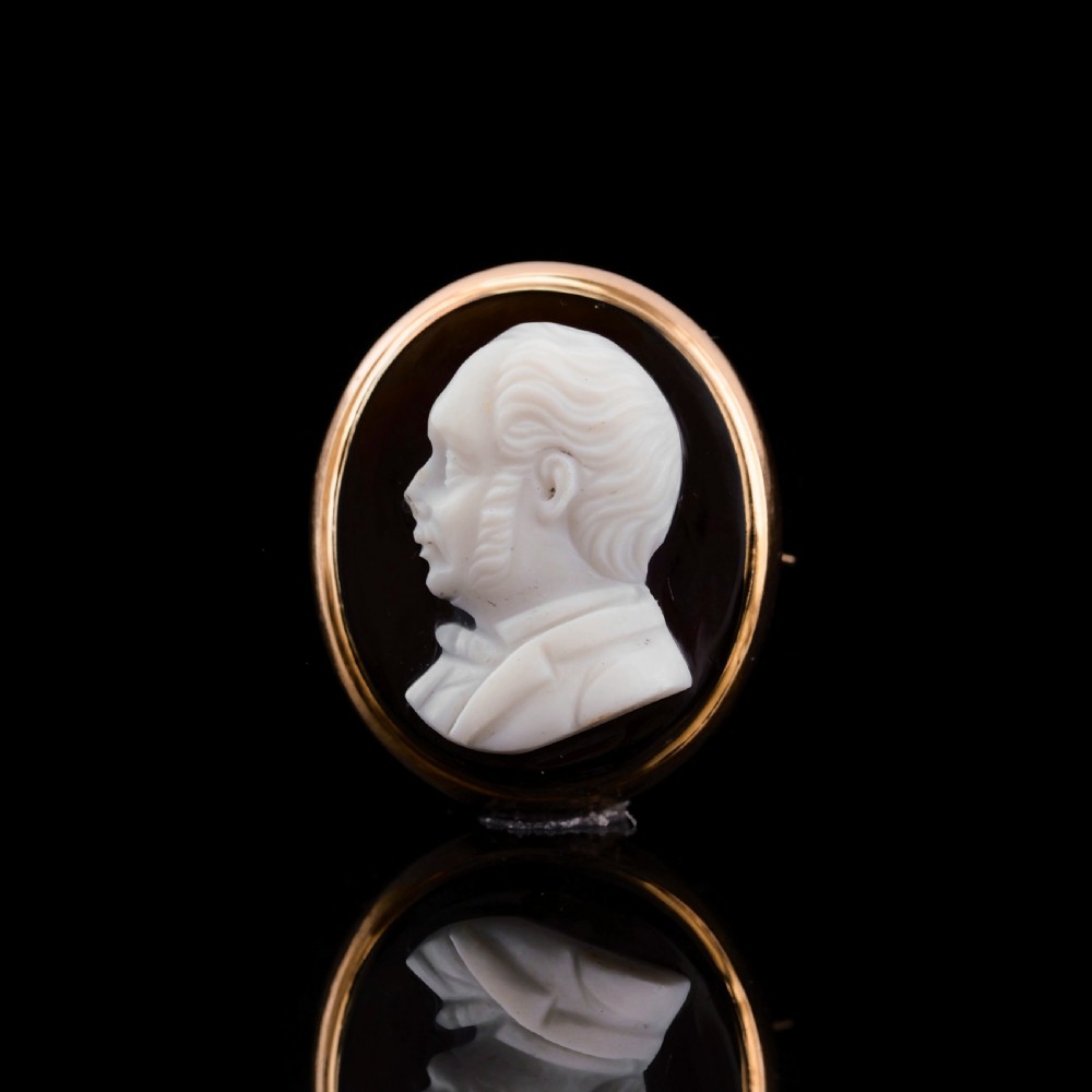 Antique Georgian/Victorian Hardstone Cameo with Engraved Gentleman's Portrait - c.1830-40 View X