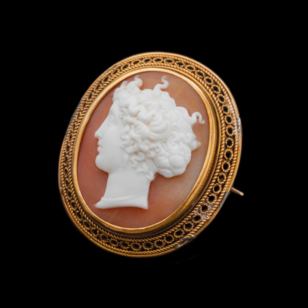 Antique Victorian 15ct Gold Carved Shell Cameo with Figural Lady Head - c.1890 View VI