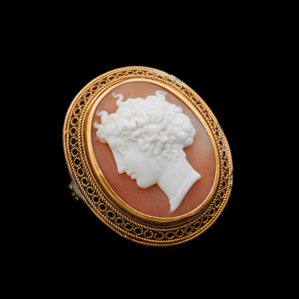 Antique Victorian 15ct Gold Carved Shell Cameo with Figural Lady Head - c.1890 View VII