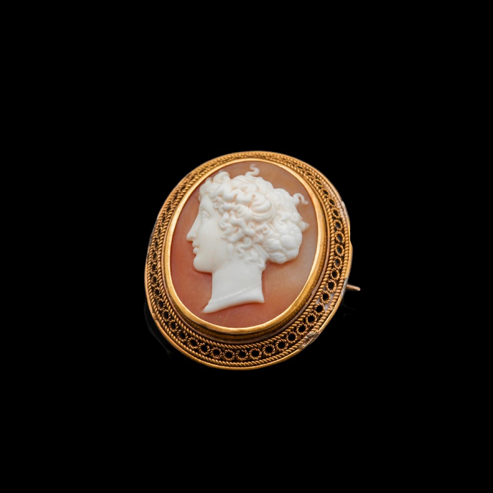 Antique Victorian 15ct Gold Carved Shell Cameo with Figural Lady Head - c.1890 View VIII