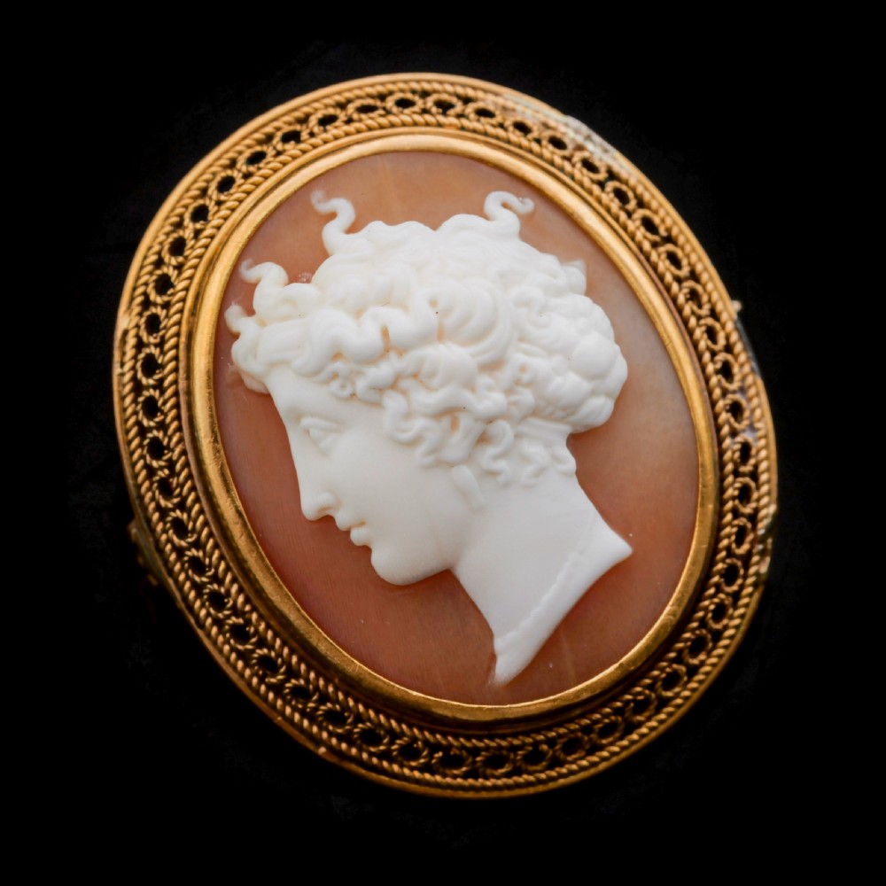 Antique Victorian 15ct Gold Carved Shell Cameo with Figural Lady Head - c.1890 View IX