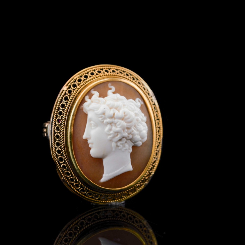 Antique Victorian 15ct Gold Carved Shell Cameo with Figural Lady Head - c.1890 View X