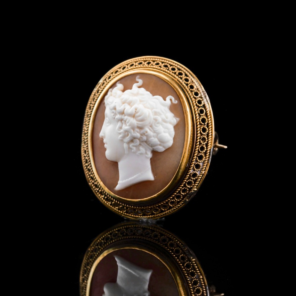Antique Victorian 15ct Gold Carved Shell Cameo with Figural Lady Head - c.1890 View XI