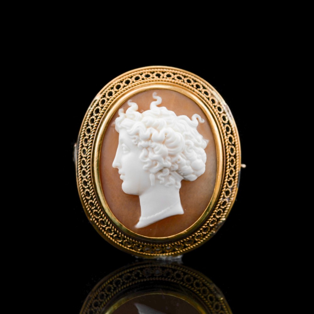 Antique Victorian 15ct Gold Carved Shell Cameo with Figural Lady Head - c.1890 View XII