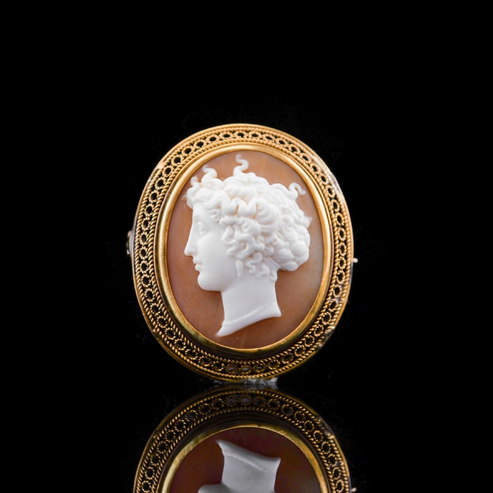 Antique Victorian 15ct Gold Carved Shell Cameo with Figural Lady Head - c.1890 View XIII