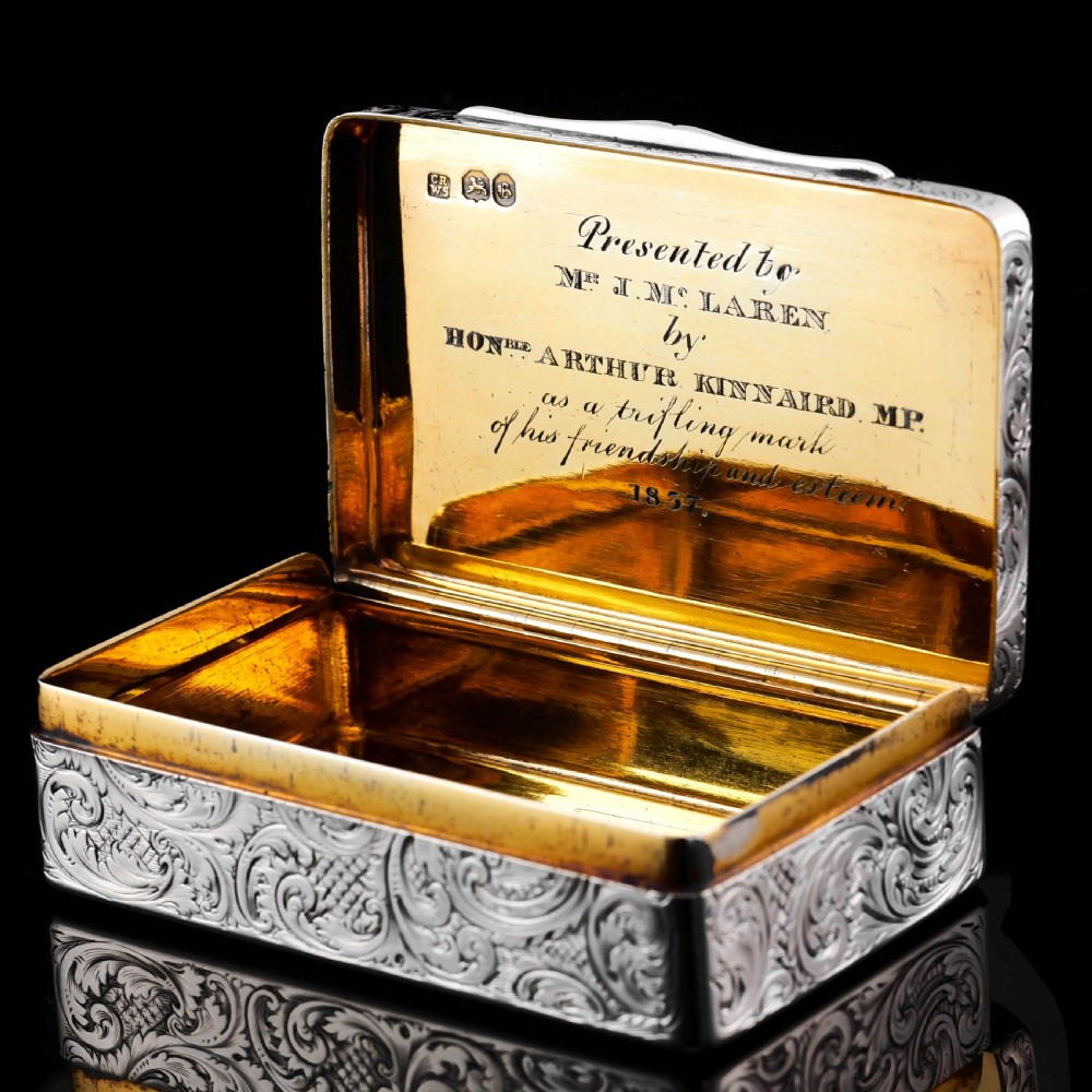 Antique Solid Silver Snuff Box with Marvellous Hunting Forest Scene Engraving - Charles Rawlings & William Summers 1837 View VI