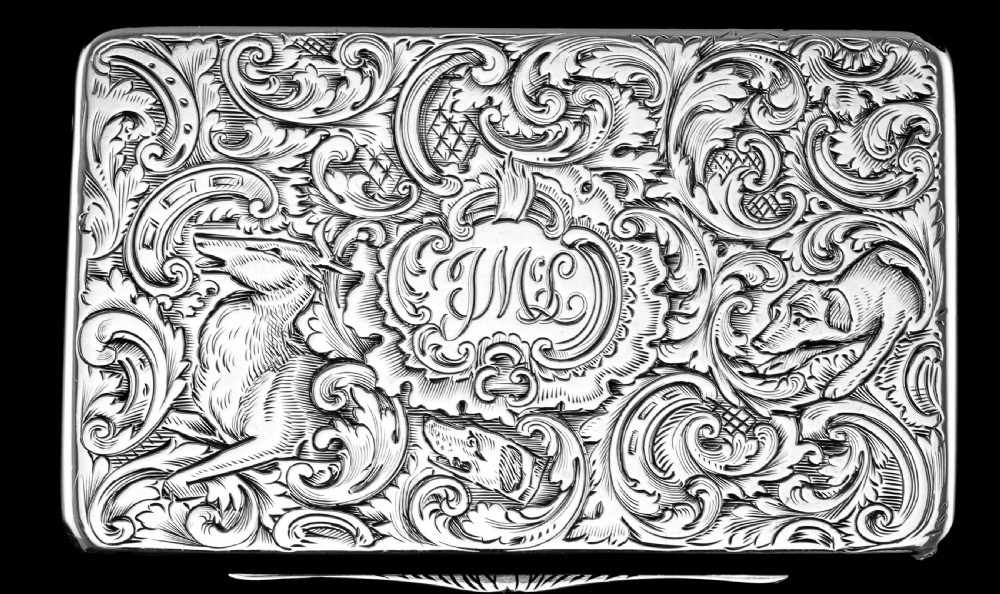 Antique Solid Silver Snuff Box with Marvellous Hunting Forest Scene Engraving - Charles Rawlings & William Summers 1837 View IX