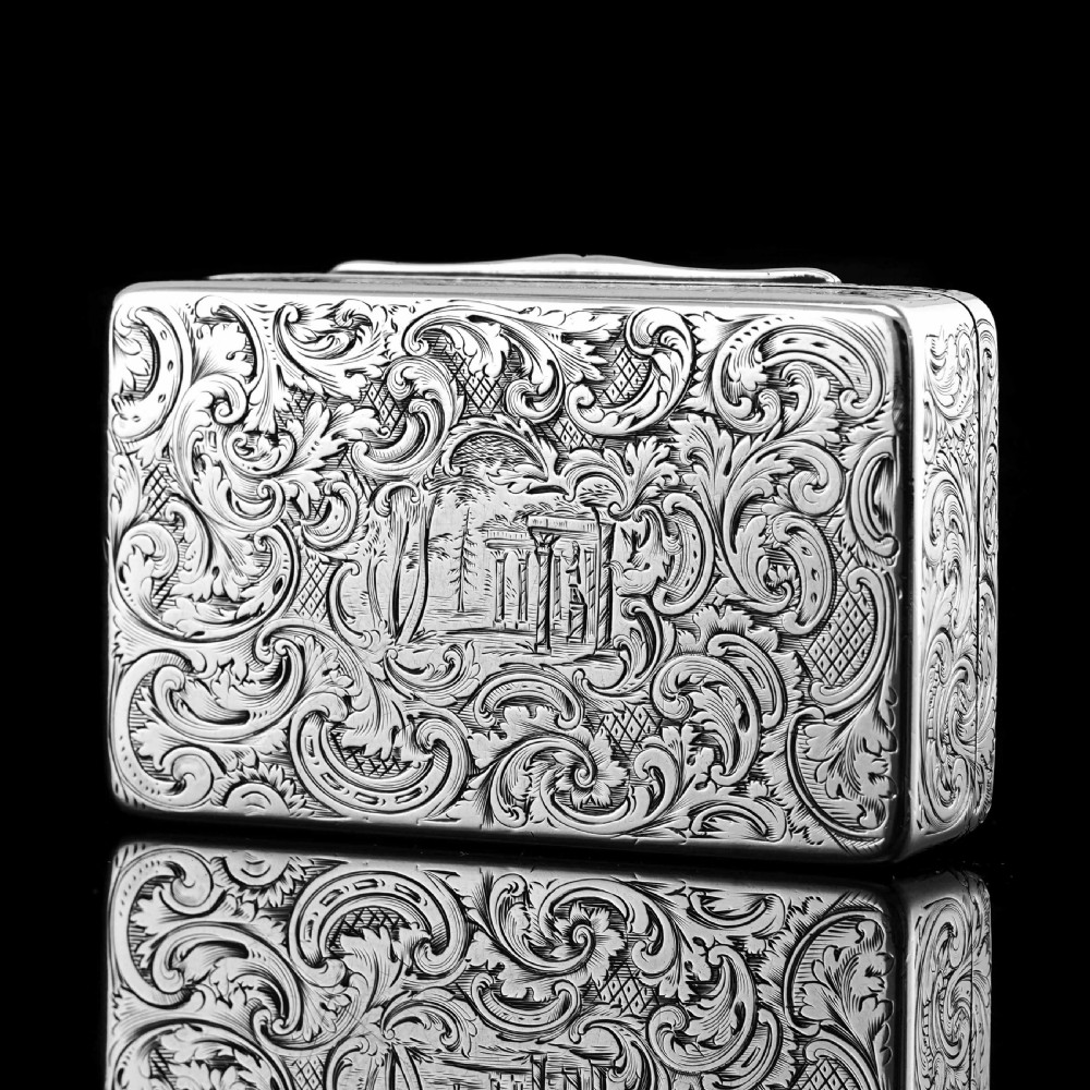 Antique Solid Silver Snuff Box with Marvellous Hunting Forest Scene Engraving - Charles Rawlings & William Summers 1837 View XII