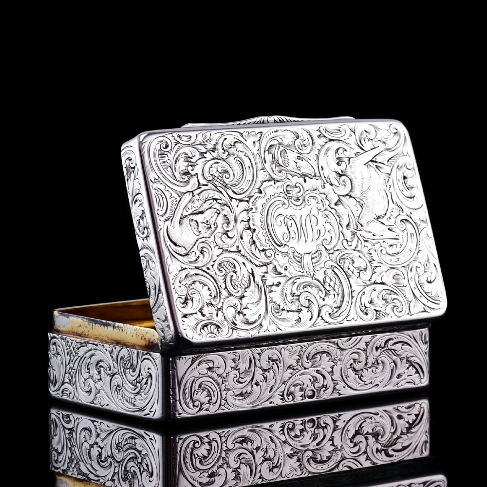 Antique Solid Silver Snuff Box with Marvellous Hunting Forest Scene Engraving - Charles Rawlings & William Summers 1837 View XV