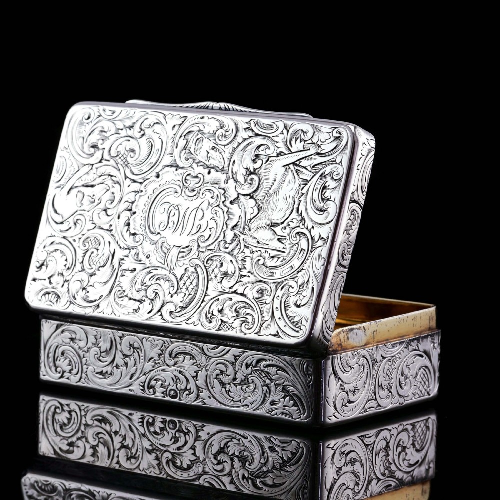 Antique Solid Silver Snuff Box with Marvellous Hunting Forest Scene Engraving - Charles Rawlings & William Summers 1837 View XVI
