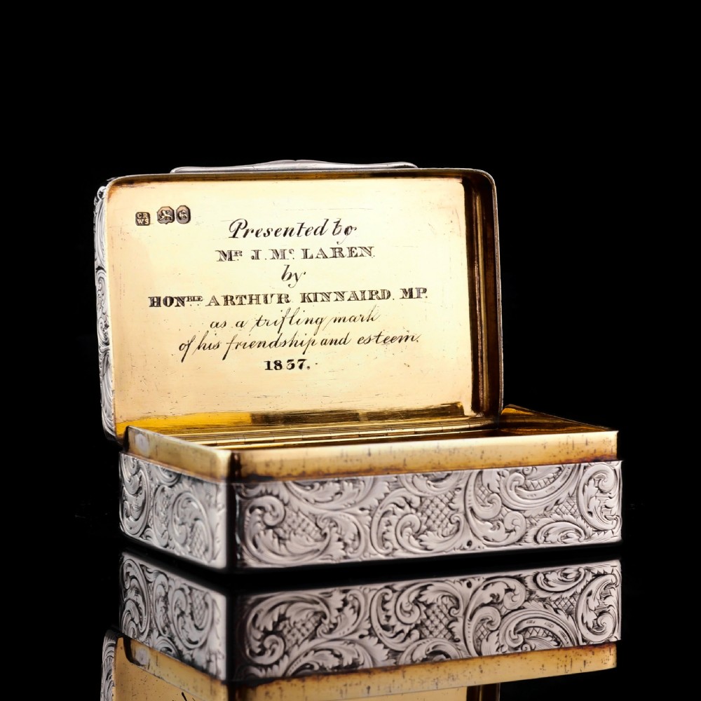 Antique Solid Silver Snuff Box with Marvellous Hunting Forest Scene Engraving - Charles Rawlings & William Summers 1837 View XVII