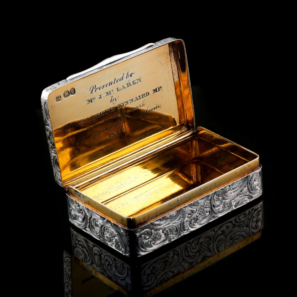 Antique Solid Silver Snuff Box with Marvellous Hunting Forest Scene Engraving - Charles Rawlings & William Summers 1837 View XX