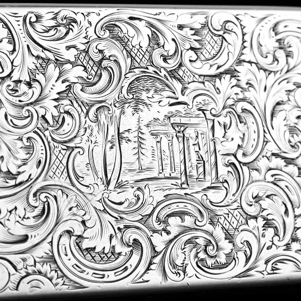 Antique Solid Silver Snuff Box with Marvellous Hunting Forest Scene Engraving - Charles Rawlings & William Summers 1837 View XXVIII