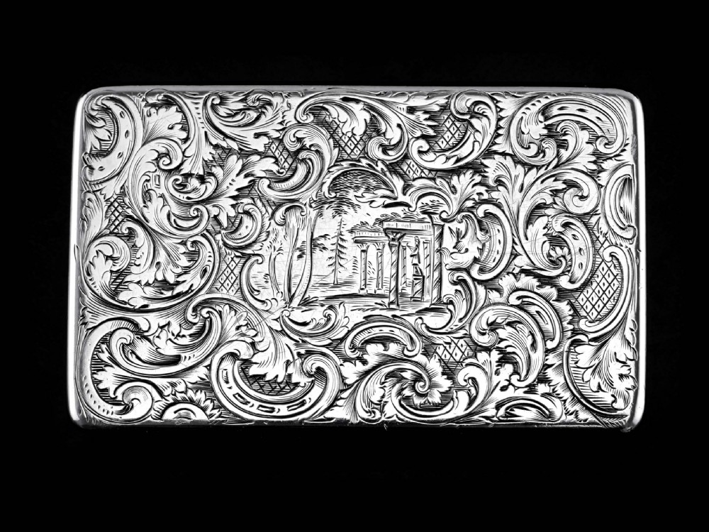 Antique Solid Silver Snuff Box with Marvellous Hunting Forest Scene Engraving - Charles Rawlings & William Summers 1837 View XXX