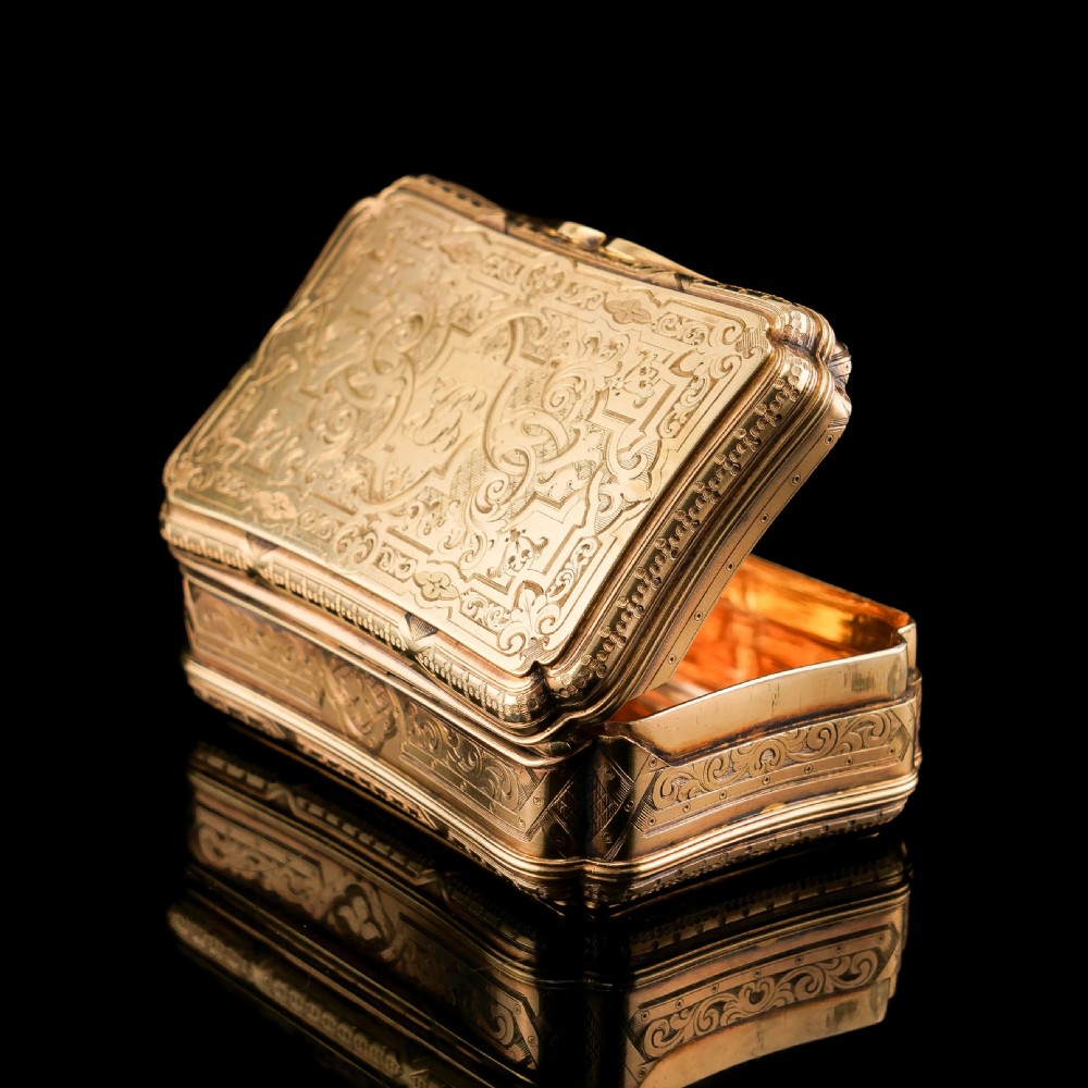 Antique Solid Silver Victorian Gilt Table Snuff Box with Original Fitted Box - Charles Rawlings & William Summers 1854 View XXVI