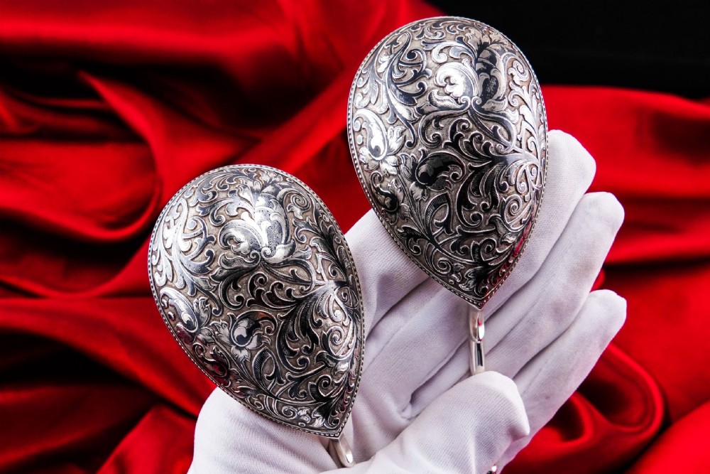 Magnificent Large Antique Pair of Imperial Russian Solid Silver Niello Spoons - Volkov Karp Nikit c.1910 View VI