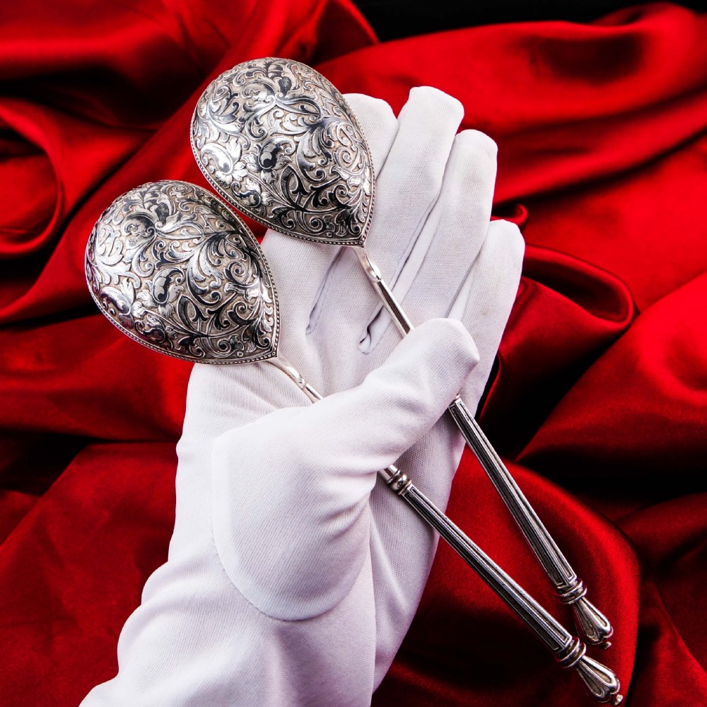 Magnificent Large Antique Pair of Imperial Russian Solid Silver Niello Spoons - Volkov Karp Nikit c.1910 View VII